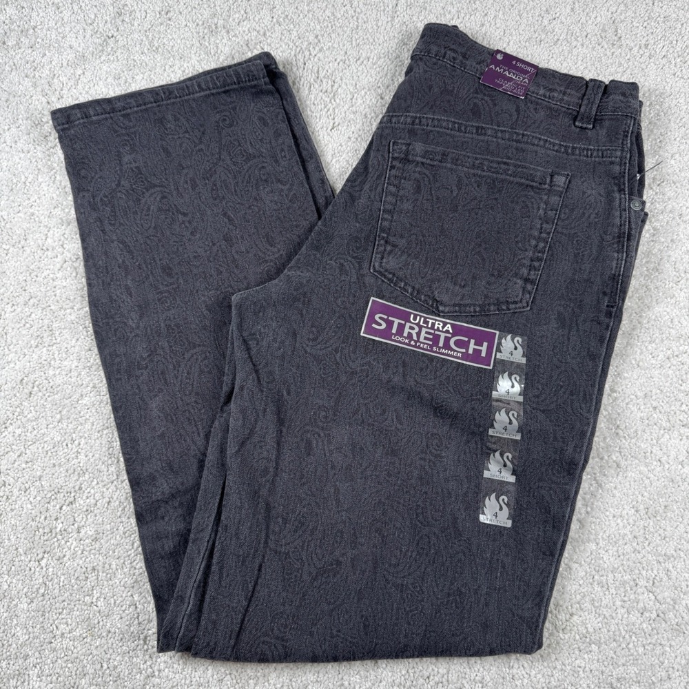 Gloria Vanderbilt Amanda Jeans 4 Short Onyx Wash Paisley Ultra Stretch Womens